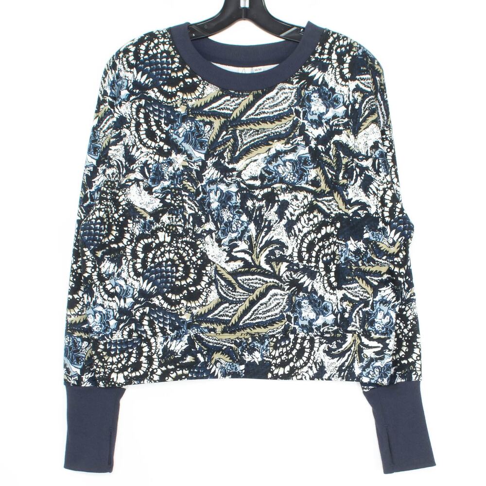 NWOT Joie Sweatshirt Caleigh Boho Retro Whimsical Paisley Floral Blue Medium